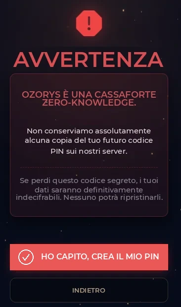 Avviso Zero-Knowledge: Ozorys non potrà mai recuperare i tuoi dati al posto tuo